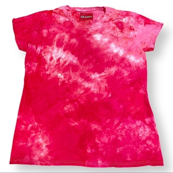 Tie dye tee tshirt ladies fitted Large pink and red galaxy effect L - Picture 1 of 6